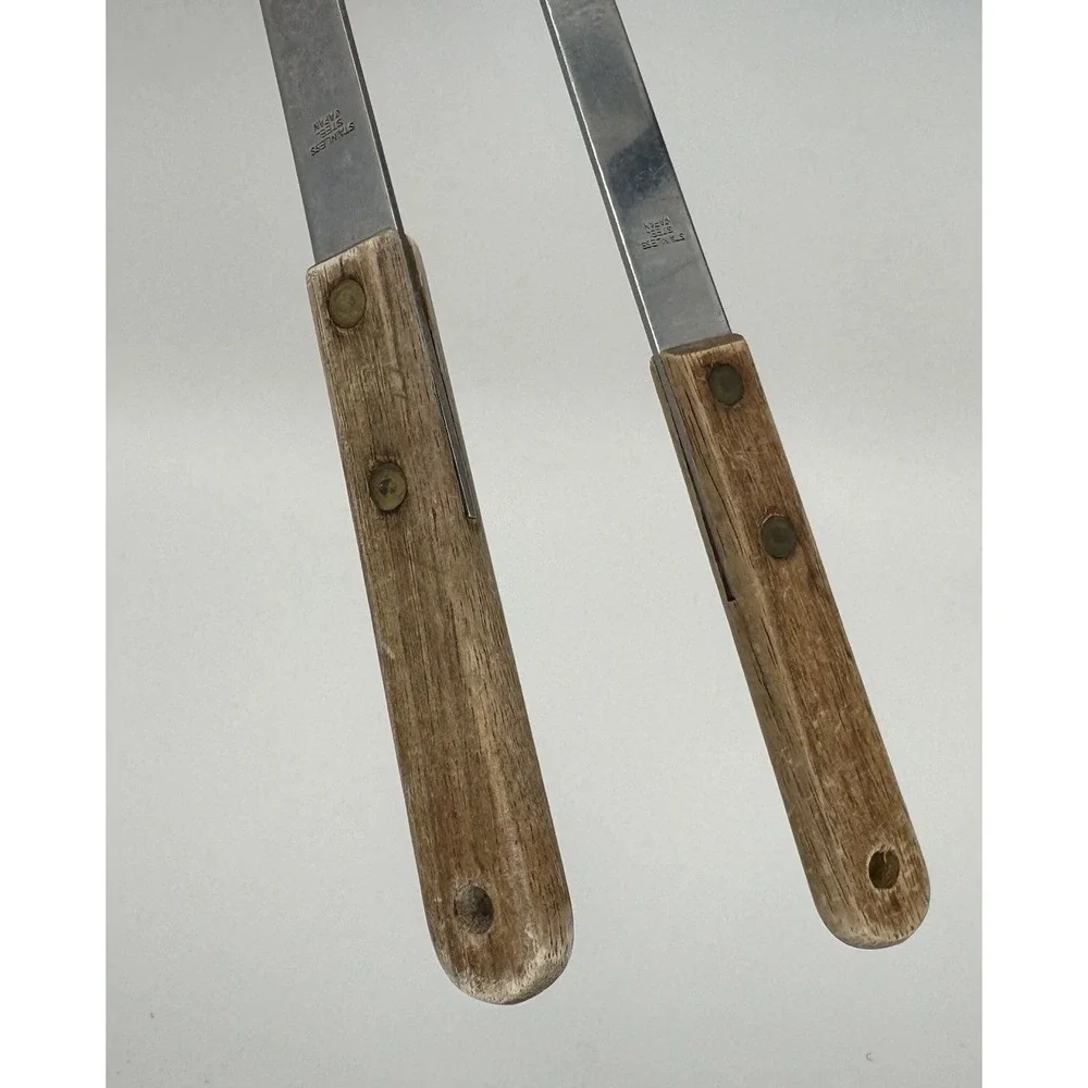 Lot of 2 Vintage Japan Stainless Steel Soup Ladles Riveted Wood Handles 10